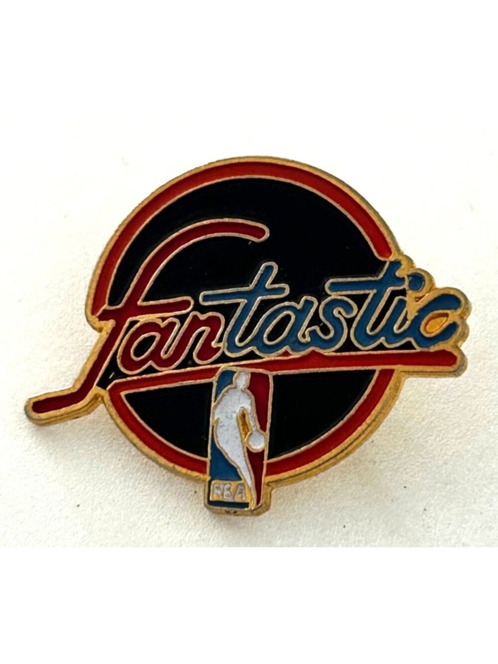 NBA Fantastic Logo Pinback Enamel Lapel Pin Gold Tone Vintage 1980s